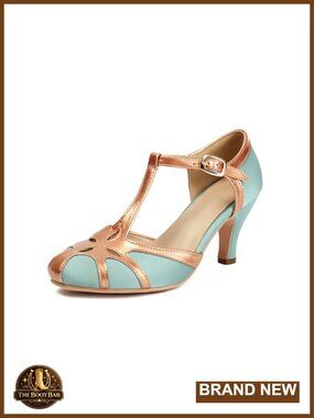 Mary Jane Rockability Tear Cut Round Toe T Strap Vintage 1950s Heels Retro